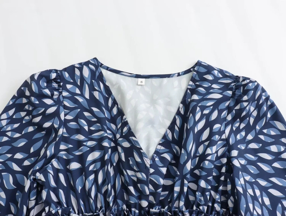 ZARA Womens Printed Long Sleeve Cinched Waist Dress
